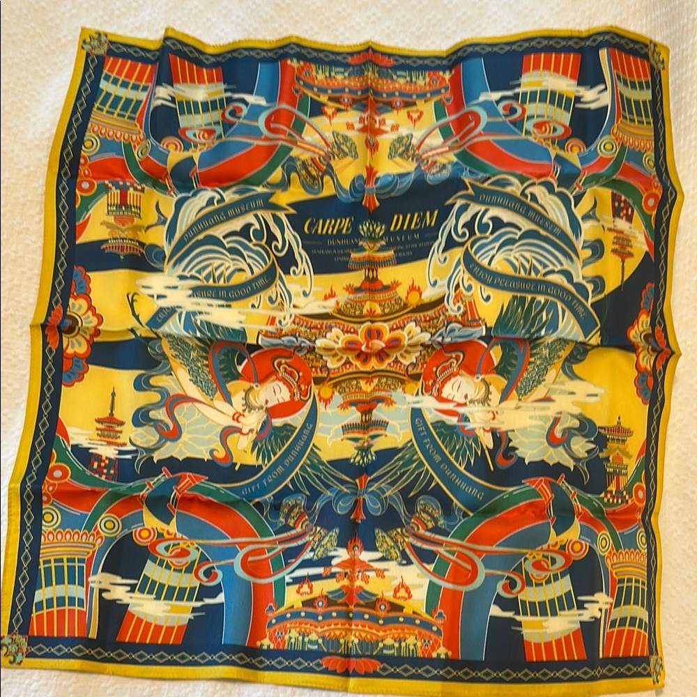 Colorful Silk Scarf with Carpe Diem Design